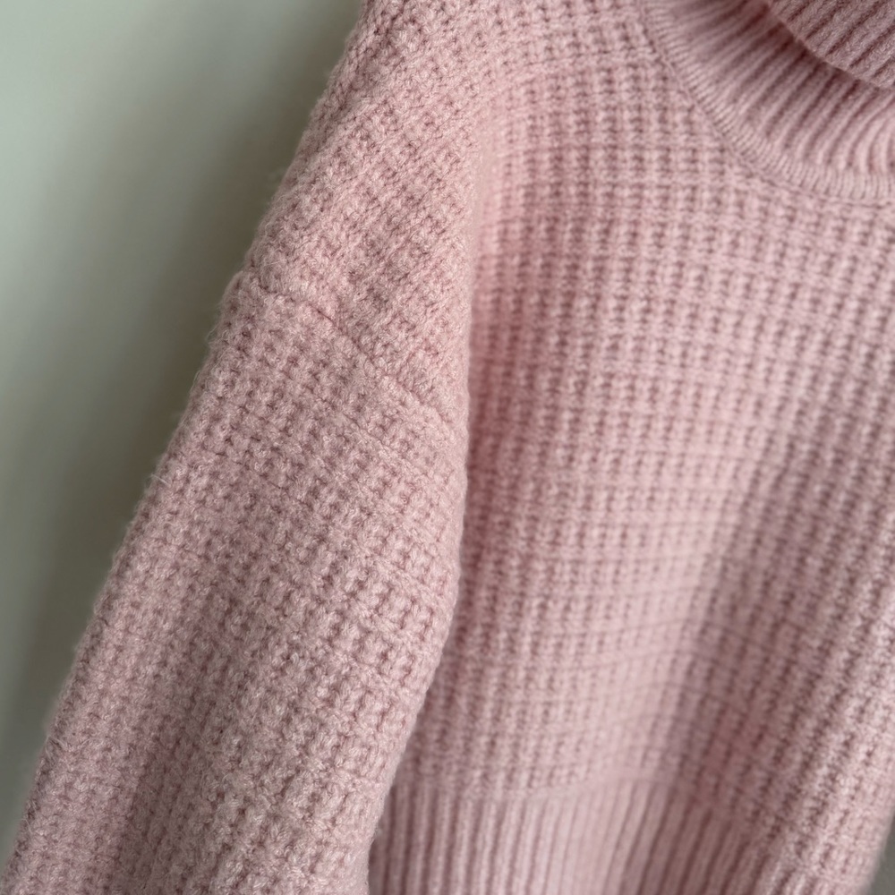 For Love & Lemons  ‘Madeline’ Turtleneck Crop Sweater  large pink waffle knit - Picture 12 of 16